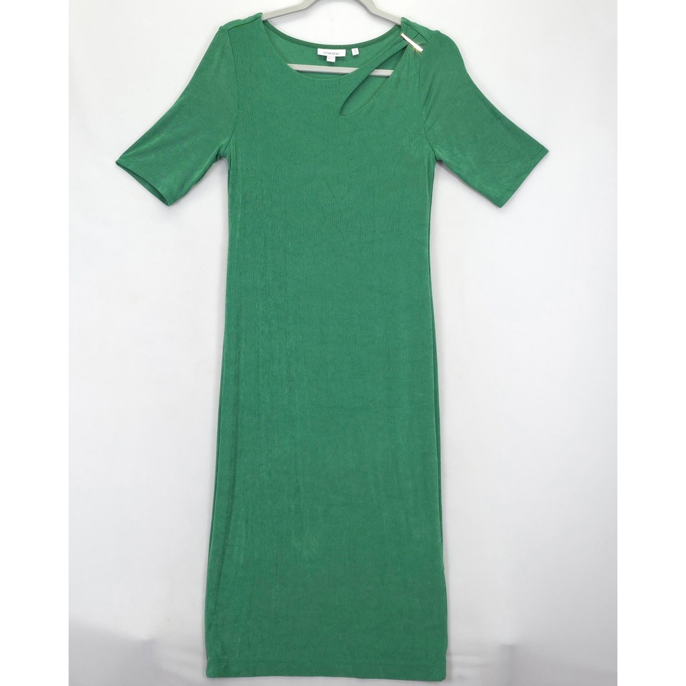 Chico's Women S Green Cutout Shoulder Midi Dress Stretch Knit Short Sleeve